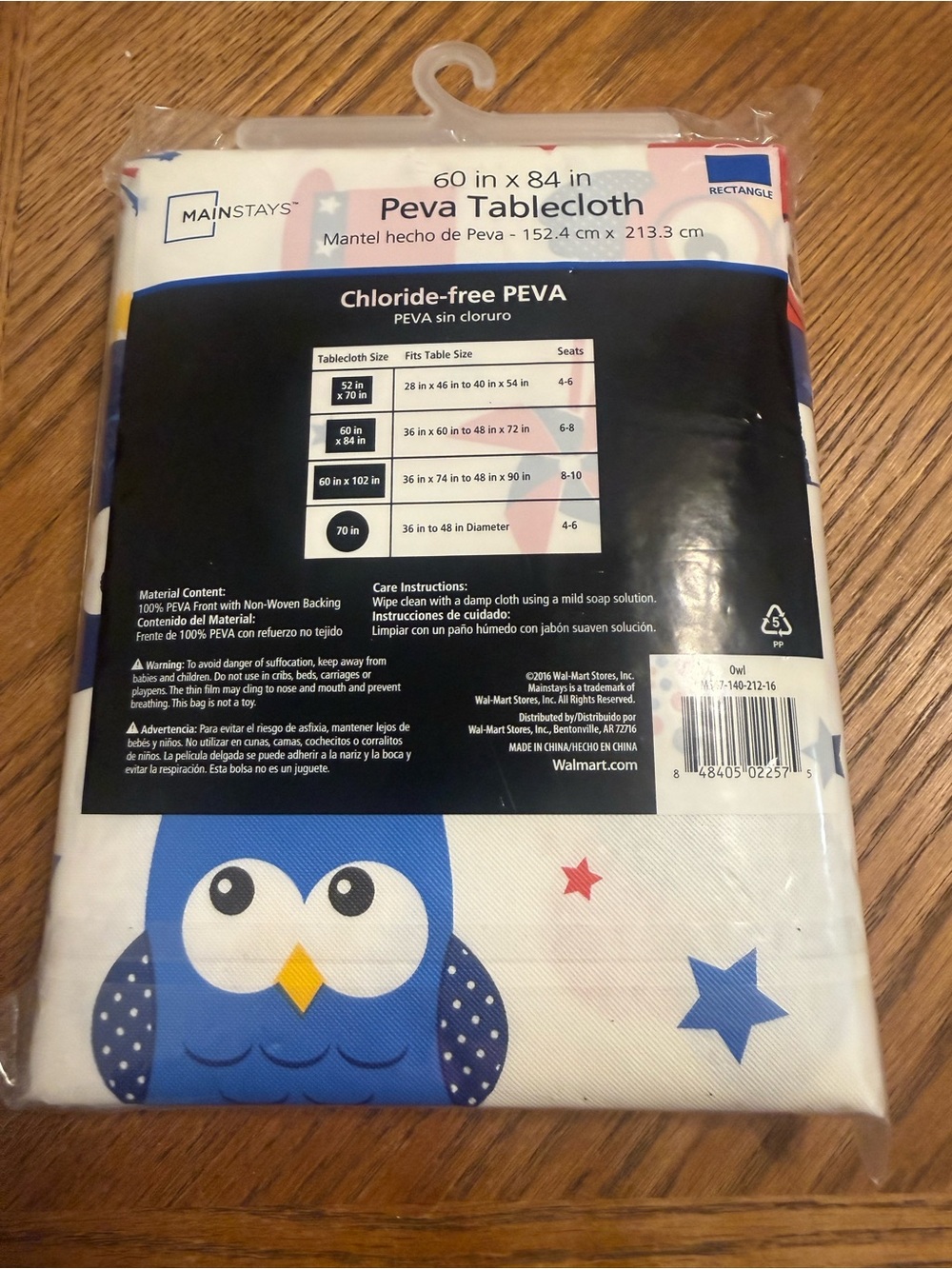 Mainstays Patriotic Owl PEVA Tablecloth 60” x 84” | Red White Blue Fourth of Jul - Picture 2 of 5